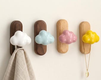Colorful wooden ceramic cloud hook, moon star coat hook minimalism, nursery hook, oval hook