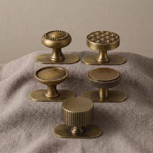 Antique cabinet Knob aged Brass Back plates bronze floral kitchen hardware