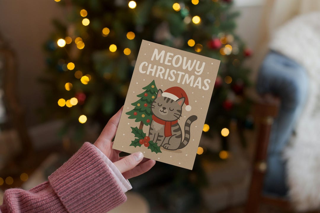 Meowy Christmas Card Printable | Cute Cat Christmas Card | A6 Holiday ...