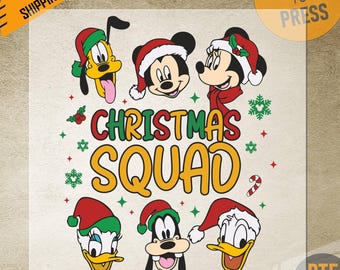 Disney Christmas Squad Ready to Press DTF Transfer, Mickey and Friends Holiday Shirt Design, Festive Group Apparel, Fast Shipping