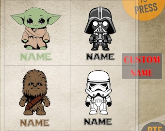 Custom Name Star Wars DTF Transfer, Personalized Ready to Press Heat Transfer Sheet, Custom Baby Star Wars Characters DTF, Kids Shirt Decals