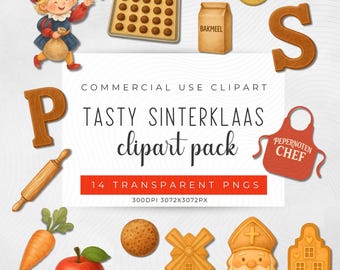 Sinterklaas Essen Clipart: Holländischer Feiertag PNG Illustrationen (Digitaler Download)