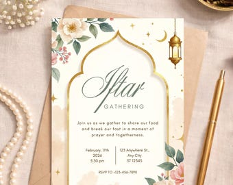 Floral Ramadan Iftar Einladung bearbeitbare Canva Vorlage