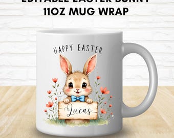 Bearbeitbarer Oster Männlicher Hase 11 Unzen Becher Design |  Canva Vorlage | Kommerzielle Nutzung | Printify-Kompatibel