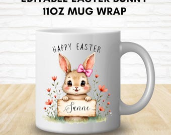 Bearbeitbare Osterhase 11 Unze Becher Design |  Canva Vorlage | Kommerzielle Nutzung | Printify-Kompatibel