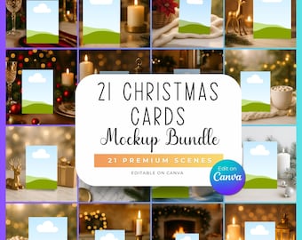 Gemütliches Weihnachtskarten-Mockup-Bundle, bearbeitbar auf Canva