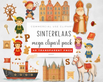 Sinterklaas Mega Clipart Pack, 40 Stück Traditionelle PNG-Dateien, 300dpi