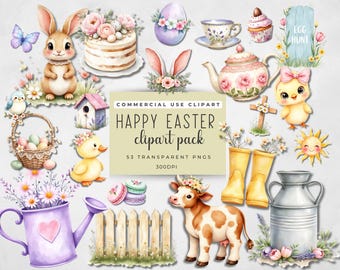 Ostern Clipart Set, 53 Aquarell Pastell Frühling Elemente, kommerzielle Nutzung