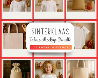 Sinterklaas Stoff Druck Mockup Set für Shirts, Baby Bodys & Tragetaschen