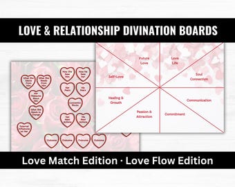 Love & Relationship Divination Boards Printable, Love Match Board, Love Flow Board, Tarot and Charm Casting Mat, Love Reading Spread