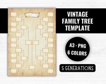 Vintage Family Tree Template Printable A3, 5 Generation Genealogy Chart, Ancestry and Family Constellation Tool