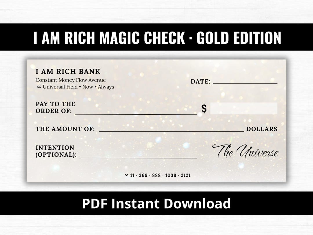 Magic Check Related I Am Rich Magic Check, Gold Edition, Printable Manifestation Check ...