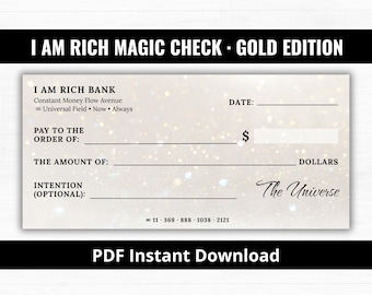 I Am Rich Magic Check, Gold Edition, Printable Manifestation Check, Money Abundance Tool, PDF Instant Download