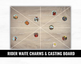 Rider Waite Charms and Casting Board, Tarot Charm Casting Printable, Rider Waite Divination Board, Tarot Charms PDF, Casting Mat Bundle