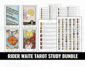 Rider Waite Tarot Study Bundle, Tarot Cheat Sheets Printable, Learn Tarot Meanings, 78 Tarot Cards Keywords, Tarot Learning Kit PDF