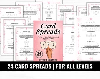 24 Card Spreads for Tarot, Lenormand & Kipper Spreads, Tarot Spreads PDF, Card Reading Guide, Oracle Transformational Spreads A4 PDF