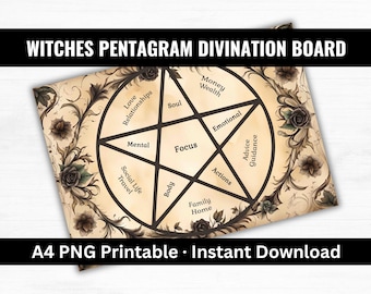 Witches Pentagram Divination Board Printable A4, Casting Board and Divination Mat for Runes Charms and Dice, Charm Oracle Divination Board