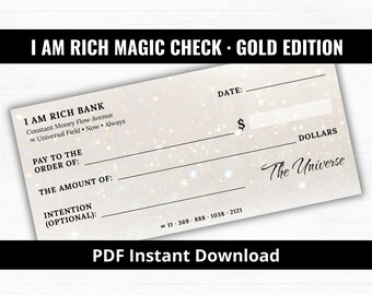 I Am Rich Magic Check, Gold Edition, Printable Manifestation Check, Money Abundance Tool, PDF Instant Download