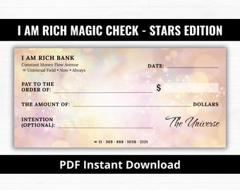 I Am Rich Magic Check, Stars Edition, Printable Manifestation Check, Money Abundance Tool, PDF Instant Download