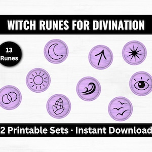 Witch Runes for Divination | Printable Witchy Runes & Divination Charms | Oracle Charm Casting Set | 13 Runes | Mini Guide Included