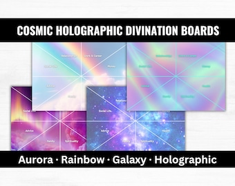 Cosmic Holographic Divination Boards Printable A4, Aurora Rainbow Galaxy and Holographic Oracle Reading Boards, Charm Casting Mat