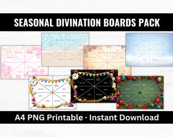 Seasonal Divination Boards Bundle Printable, 4 Seasons Tarot Spread Mat, Halloween Christmas Oracle Board A4 PNG, Witch Divination Tool