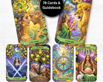Golden Pear Tarot, Printable Tarot Deck, 78 Card Tarot Deck with Guidebook, Rider Waite Inspired Tarot, Pear Orchard Tarot, Digital Download