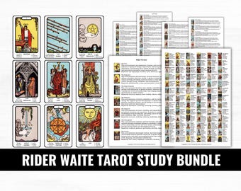 Rider Waite Tarot Study Bundle, Tarot Cheat Sheets Printable, Learn Tarot Meanings, 78 Tarot Cards Keywords, Tarot Learning Kit PDF