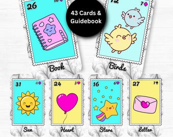 Super Cute Lenormand, Kawaii Style Divination Deck, 36 Lenormand Cards + 7 Intuitive Extra Cards, Oracle Deck PDF, Instant Download