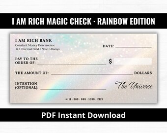 I Am Rich Magic Check, Rainbow Edition, Printable Manifestation Check, Money Abundance Tool, PDF Instant Download