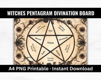 Witches Pentagram Divination Board Printable A4, Casting Board and Divination Mat for Runes Charms and Dice, Charm Oracle Divination Board