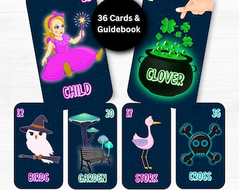 Witches Cute Lenormand Deck Printable, Witchy Oracle Cards, 36 Lenormand Cards PDF Instant Download