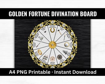 Golden Fortune Divination Board Printable, Fortune Wheel Oracle Board, Gypsy Inspired Divination Mat, Pendulum and Charm Casting Board
