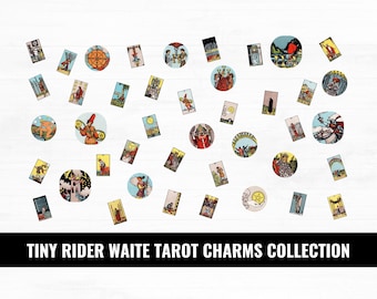 Tiny Rider Waite Tarot Charms Collection, Printable Tarot Charms, Tiny Tarot Cards, Mini Rider Waite Cards, Tarot Craft, Divination Charms