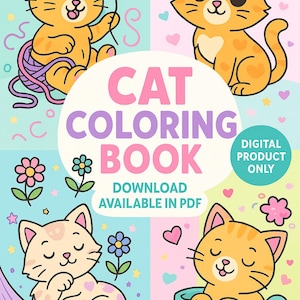 Livre de coloriage chat mignon – 20 pages adorables | Téléchargement numérique PDF | Activité amusante pour les enfants, feuilles de coloriage imprimables