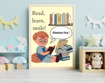 Book Lovers Wall Poster ( for boys ): Nursery, Library, Classroom Decor (Instant Download)