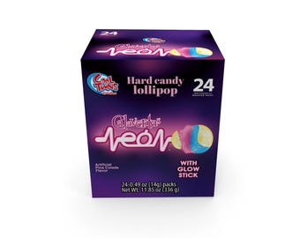 Skull Lollipops - Neon Glow Stick, Pina Colada Flavor - 24 Count