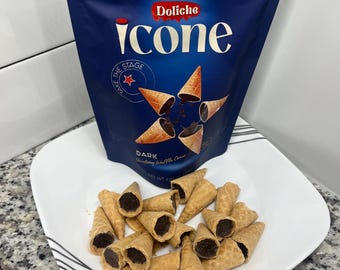 Rożki waflowe z nadzieniem o smaku gorzkiej czekolady firmy Doliche – wielkości kęsa, 4,23 uncji (120 g), w zamykanych, stojących torebkach