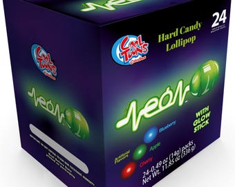 Neon Glow Stick Lollipops – Toons, 24 Individually Wrapped