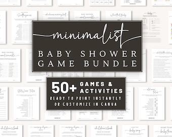 Minimalistic Baby Shower Game Bundle, Gender Neutral Modern Shower, Editable Canva Templates, Instant Download, Games, Signs, Raffle Tickets
