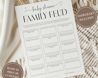 Baby Shower Family Feud Game, Friendly Feud Printable Baby Shower Trivia Activity, Instant Download, Editable Canva Template