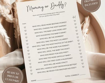 Guess Who Mommy or Daddy Baby Shower Game, Who Said It Printable, Editable Canva Template, Instant Download