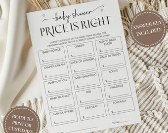 Baby Shower Price Is Right Game, Baby Shower Printable Activity, Instant Download, Editable Canva Template