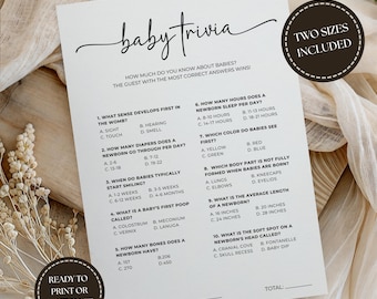 Baby Trivia Quiz, Baby Shower Game with Answer Key, Fun Baby Facts, Editable Canva Template, Instant Download, Trivia Game Template