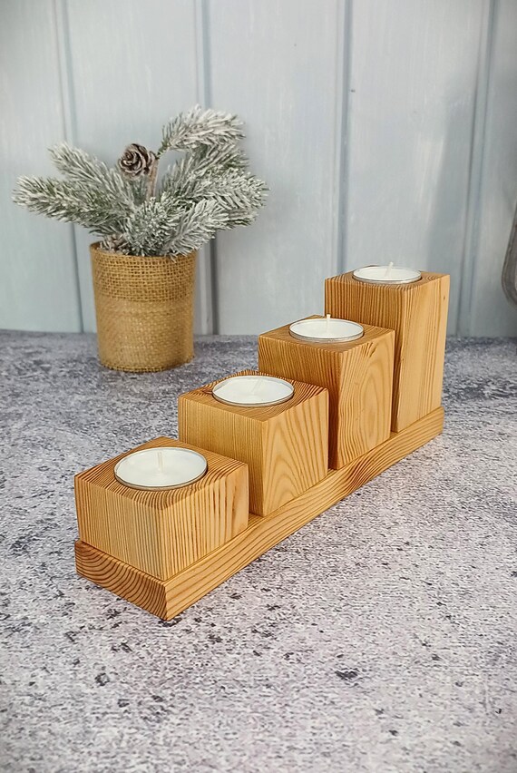 Teelichthalter, inkl. Teelichter, stilvolles Unikat Deko & Geschenkidee, tolles Design auch für die Adventszeit, Lärche geölt