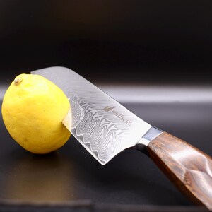 Santoku Damascus messenset – 6-delig inclusief broodmes en koksmes | 67 lagen handgesmeed Damascusstaal afbeelding 4