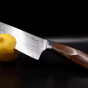 Santoku Damascus messenset – 6-delig inclusief broodmes en koksmes | 67 lagen handgesmeed Damascusstaal afbeelding 3