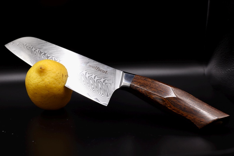 Santoku Damascus messenset – 6-delig inclusief broodmes en koksmes | 67 lagen handgesmeed Damascusstaal afbeelding 3