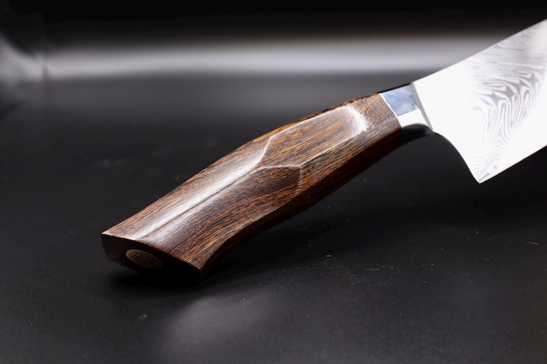 Santoku Damascus messenset – 6-delig inclusief broodmes en koksmes | 67 lagen handgesmeed Damascusstaal afbeelding 7