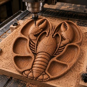 Bandeja para servir langosta (archivo STL para fresadora CNC) / Modelo 3D en relieve de bandeja de madera / Diseño de tallado de bandeja de madera / Decoración de cocina